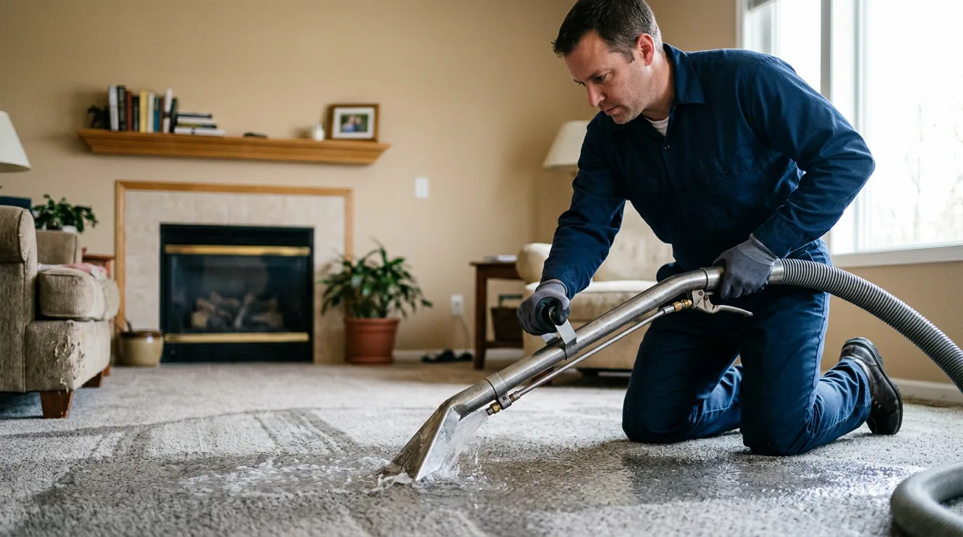Water damage restoration technician working near Chichester, NY